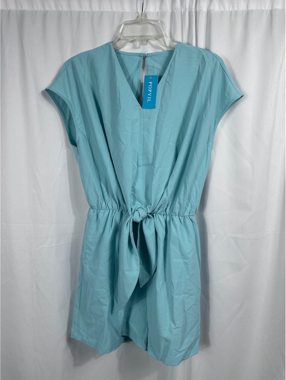 Popvil Light Blue Casual Romper with Tie Waist Size Medium